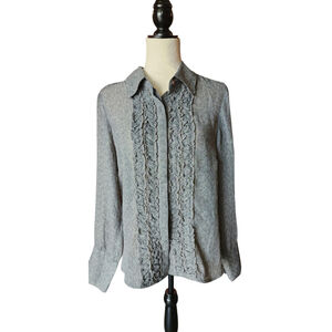 Christopher & Banks Ruffled Sheer Button Up Long Sleeve Blouse Women's L NWT